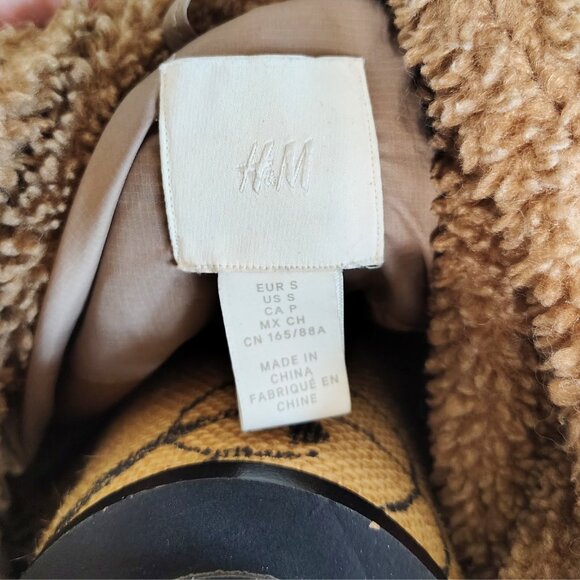 H&M Brown Sherpa Fleece Half-Zip Pullover Jacket | Oversized Teddy Zip Pocket - Picture 9 of 9